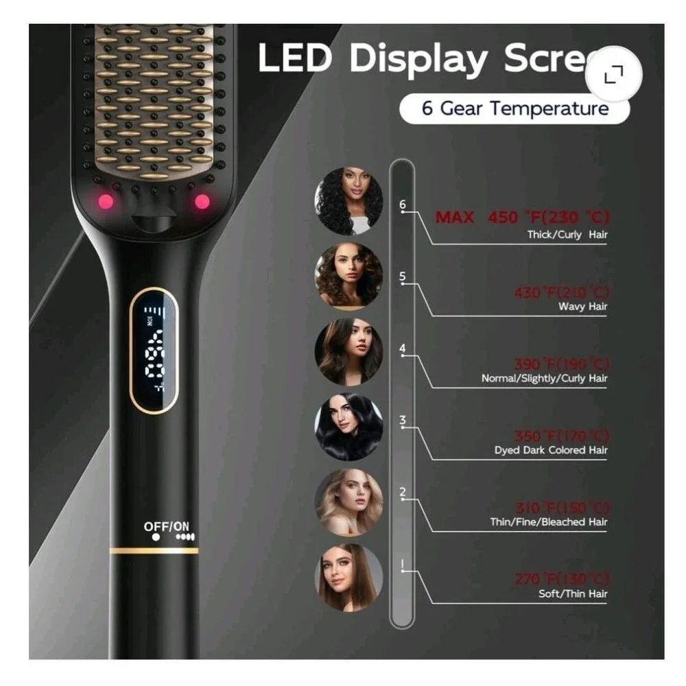 Nicebay by skimi hair straightening brush ionic ceramic LED display Black